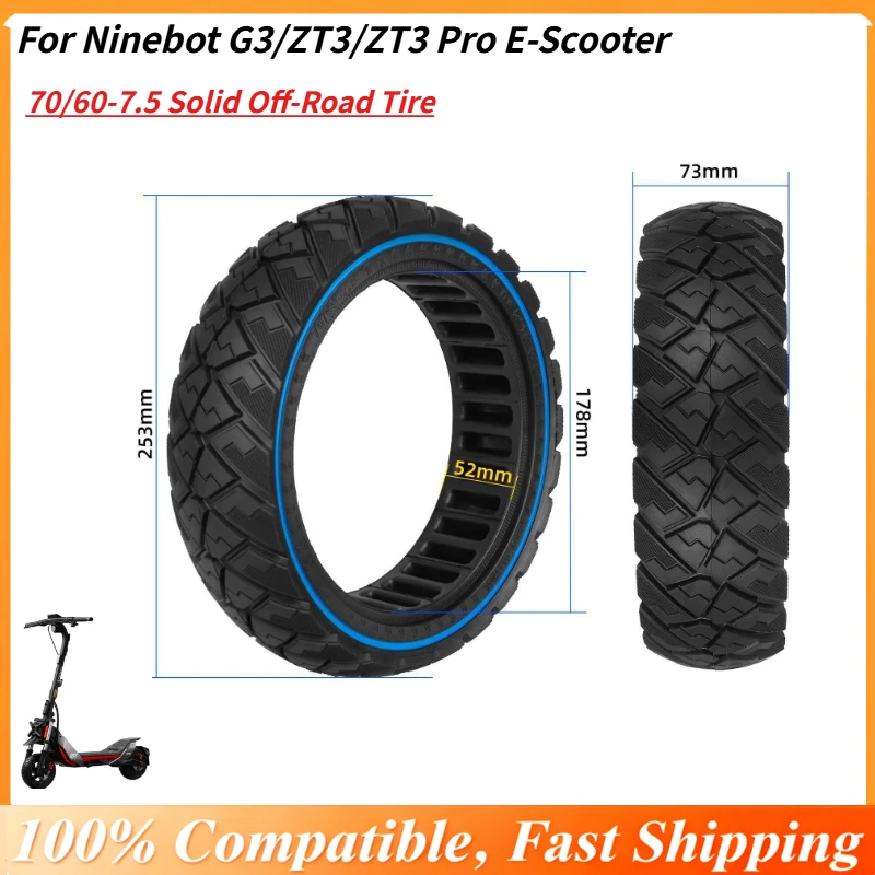 

70/60-7.5 Solid Off-Road Tire for G3/ZT3/ZT3 Pro E-Scooter, Blue Stripe Anti-Slip & Explosion-Proof Tire, Durable No-Flat Tire