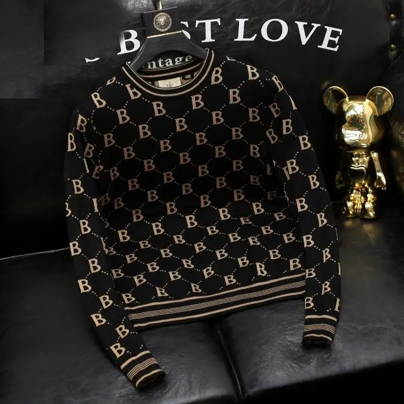 2025 crew neck sweater winter warm men's bottoming shirt fashion top