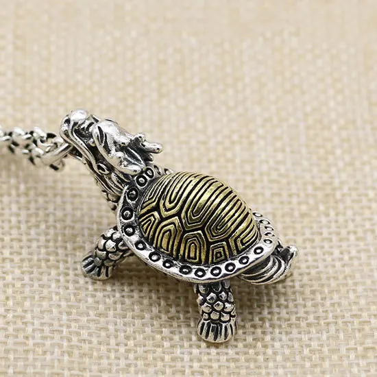 

Sterling Silver s925 Vintage Dragon Turtle Gold Ao Necklace Pendant Pendant Pendant Decoration Rich and Long Life Gold Turtle Ke