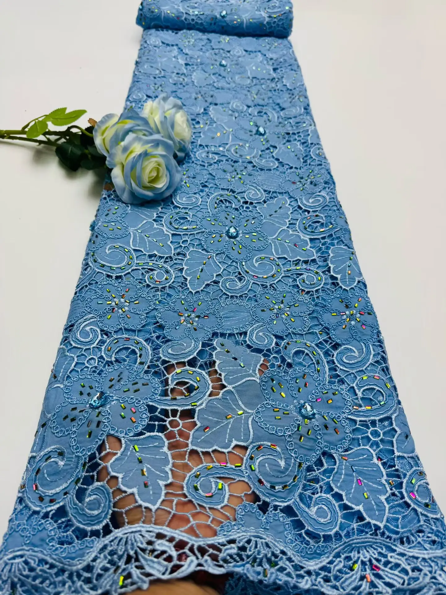 2026 High-Quality Nigerian Tulle Lace Fabric With Stones for Wedding Dress Embroidery Tulle Party Guipure Chiffon Sewing Hm241-1