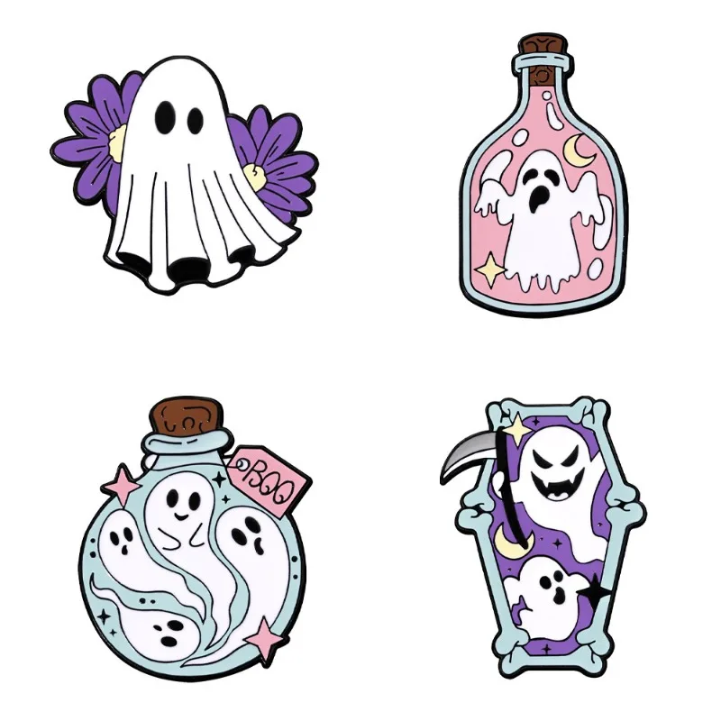 Cartoon ghost demon-shaped brooches, cute Halloween decorations alloy badges, clothing accessories pins, as gifts for friends