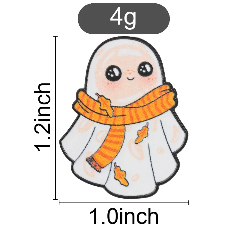 Cute Fall Ghost Enamel Pin, Little Ghost with Scarf and Maple Leaf Badge, Fashion Accessory, Halloween Gift for Lovers