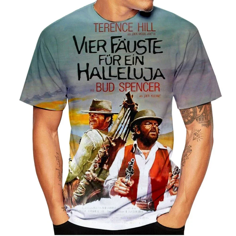 

Men's and Women's Short-sleeved Crewneck T-shirts, 3D Printed Garments Bud Spformerly Terence Hill, Harajuku Y2k