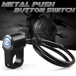 22mm 7/8in Motorcycle Handlebar Headlight Switch with Red/Blue LED Light Fog Spot Light Momentary Button Switch Waterproof