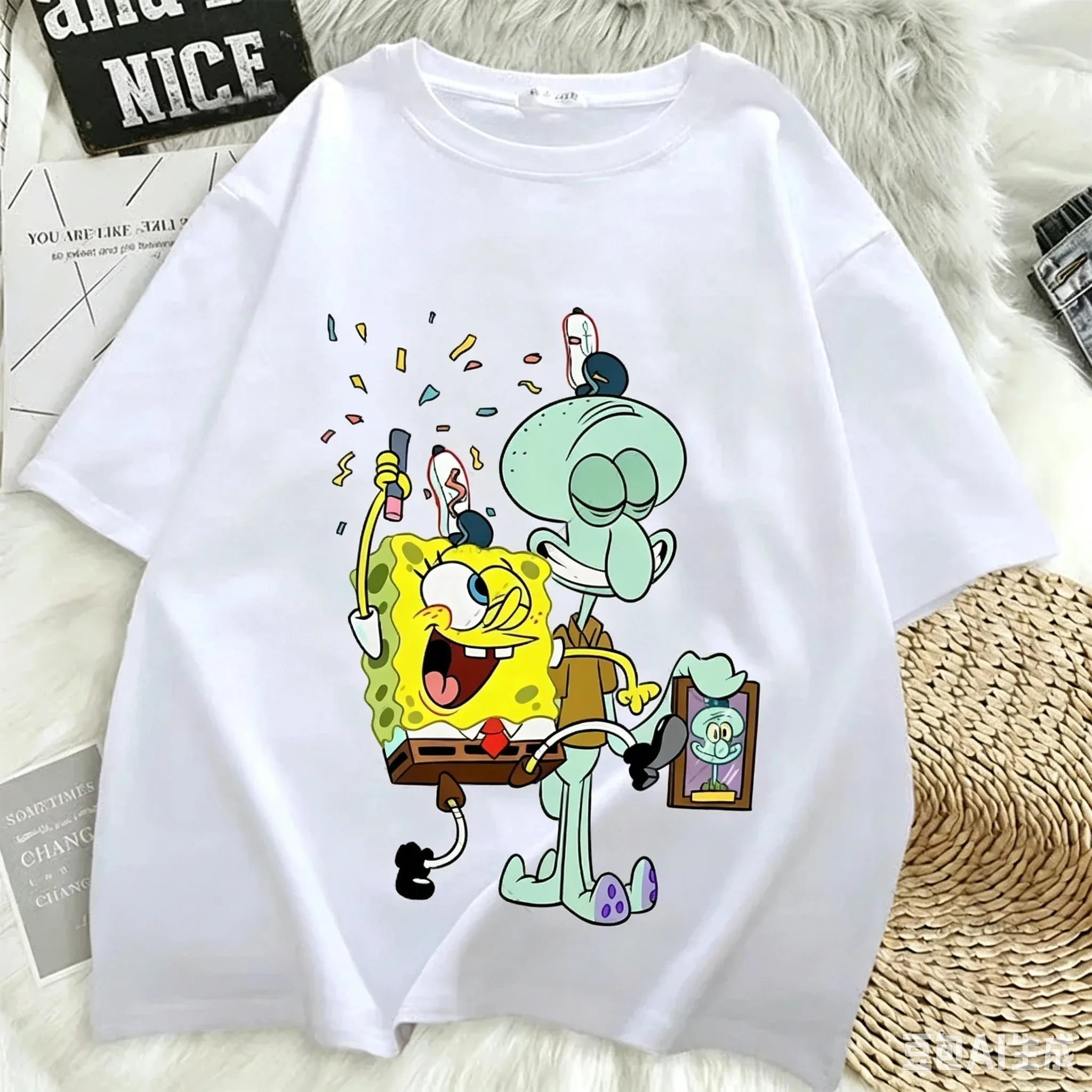 SpongeBob Schwammkopf T-Shirt Patrick Star Fischerboot-Print Tee Sommer Unisex Harajuku Streetwear Lustiges Cartoon-Oberteil – Detail 7