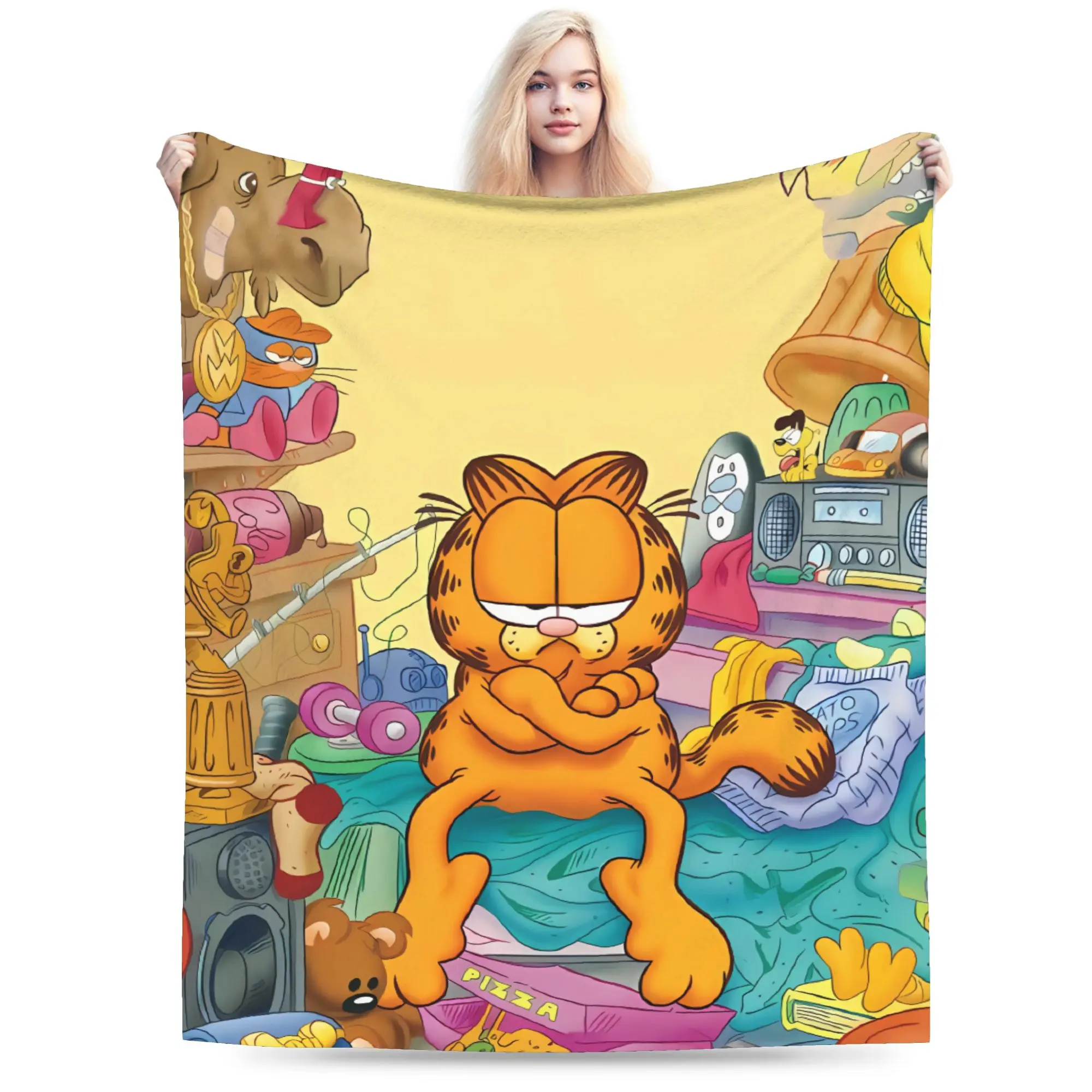 

Warm Soft Blanket Camping Anime Garfields Dense Group Throw Blanket Flannel Bedspread For Couch Bed Street Trend Sofa Bed Cover