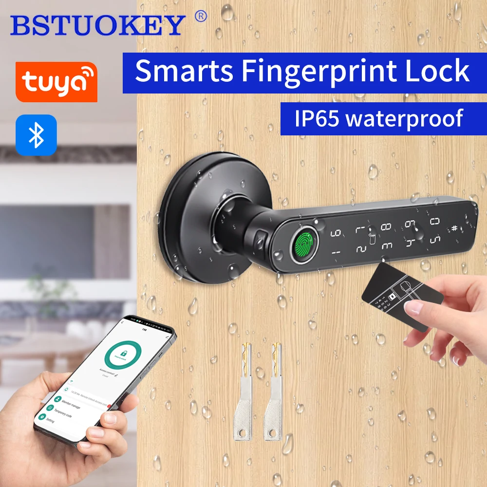Waterproof Smart Fingerprint Lock Electronic Outdoor Door Lock Password/Key/Tuya APP/BLE/IC Card/Gateway Unlock Bathroom Bedroom