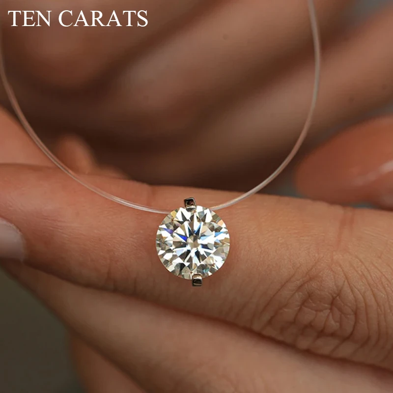 

TEN CARATS 0.5CT-2CT certified Moissanite Women's necklace Transparent invisible thread pendant 100%S925 pure silver jewelry