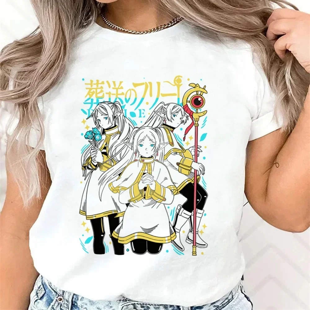 T-shirt stampata Kawaii Frieren da donna T-shirt a maniche corte con grafica anime giapponese T-shirt da donna streetwear Harajuku abbigliamento unisex top