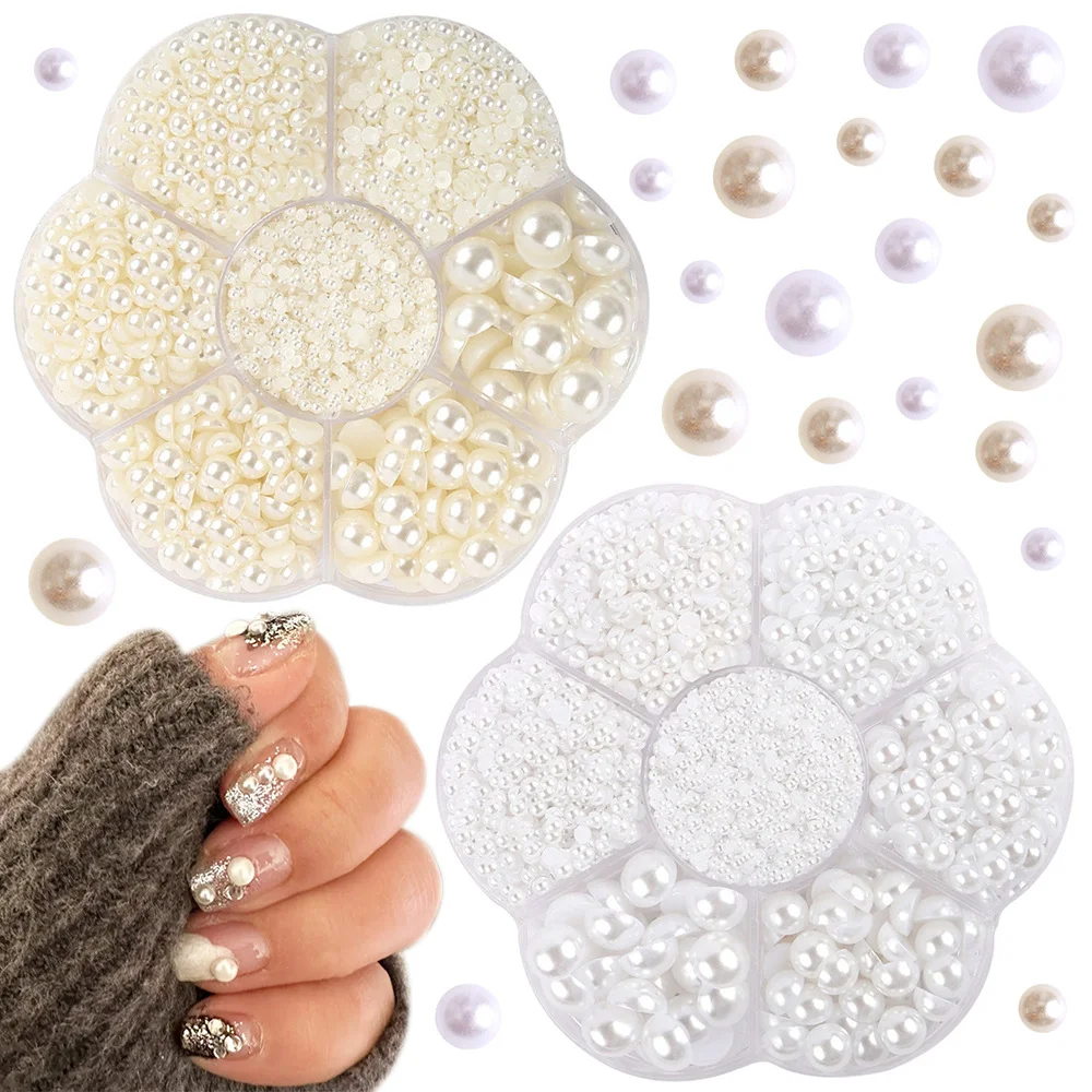 

2mm-10mm 5600pcs Box Half Round Pearls Crystal Gems Non HotFix Jewelry Beads ABS Half Round Pearl For DIY Nail Art Garment Cup