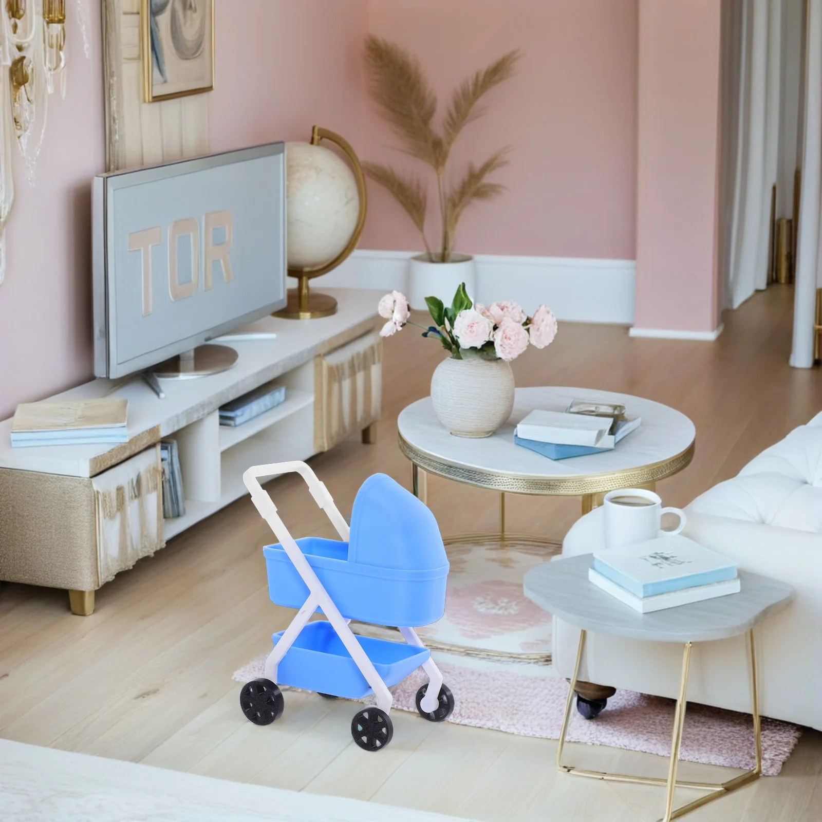 Stroller Realistic Dollhouse Decor For Kids Roleplay Lightweight Plastic Carrier Compatible With Small Furniture