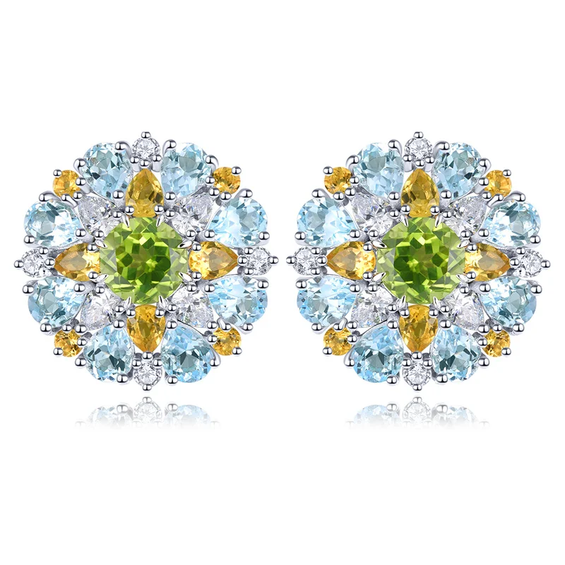 

Natural Peridot Citrine Blue Topaz Sterling Silver Stud Earring 10 Carats Gorgerous Exqusite Original Design for Wedding Banquet