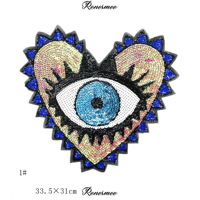 1Pc Sequins Eyes Embroidery Cloth Coat Personality Decorative Sew on No Glue Heart DIY Adhesive Cloth patch Lace 33.5X31cm SX435