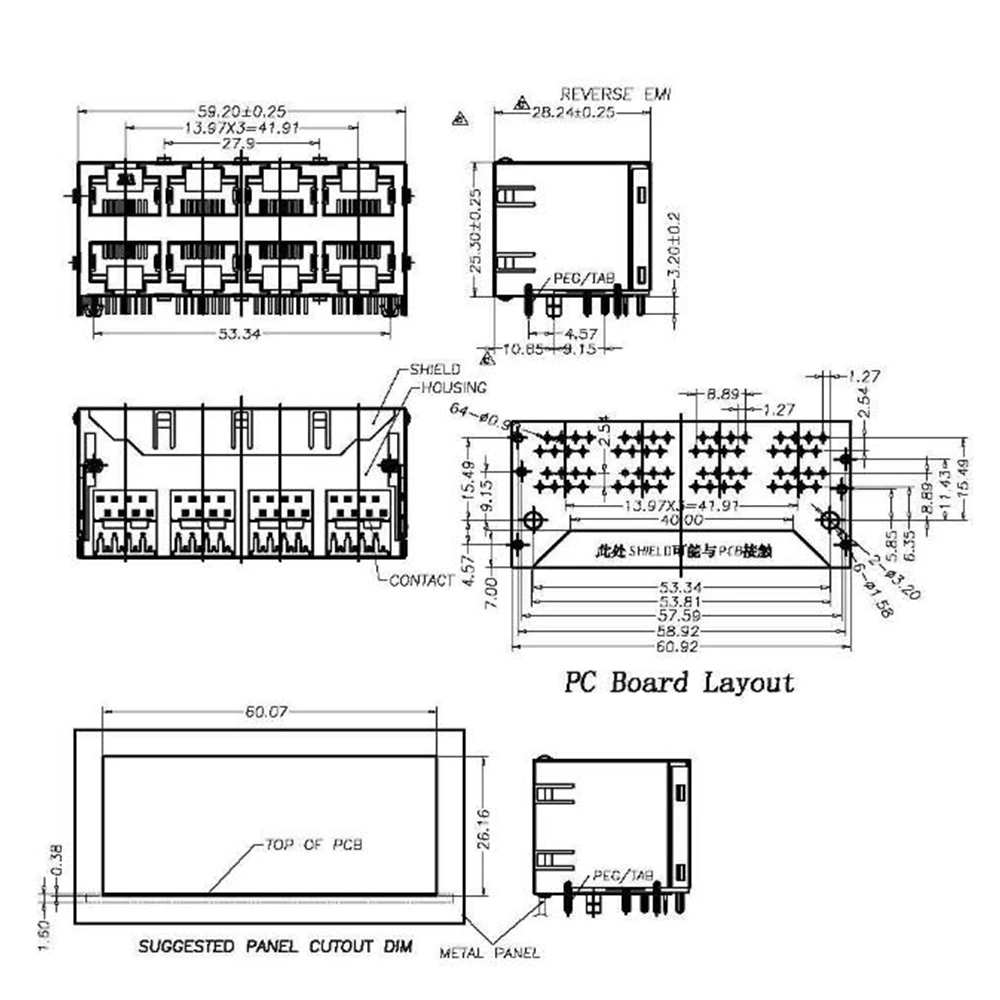10 teile/los 59/2x4 Schild 8 PortS RJ45 LAN Modulare Netzwerk Anschluss