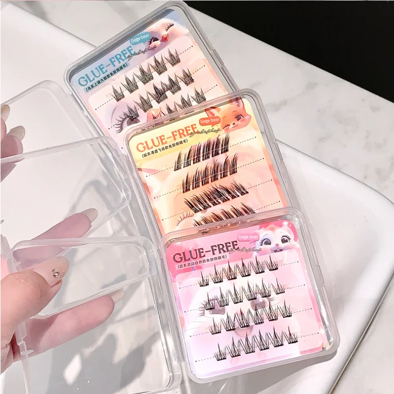 Lijmvrije zelfklevende Valse Wimpers Volumineuze Pluizige Dikke Natuurlijke Curling DIY Wimperverlenging W-vormige Lash Manga Ogen