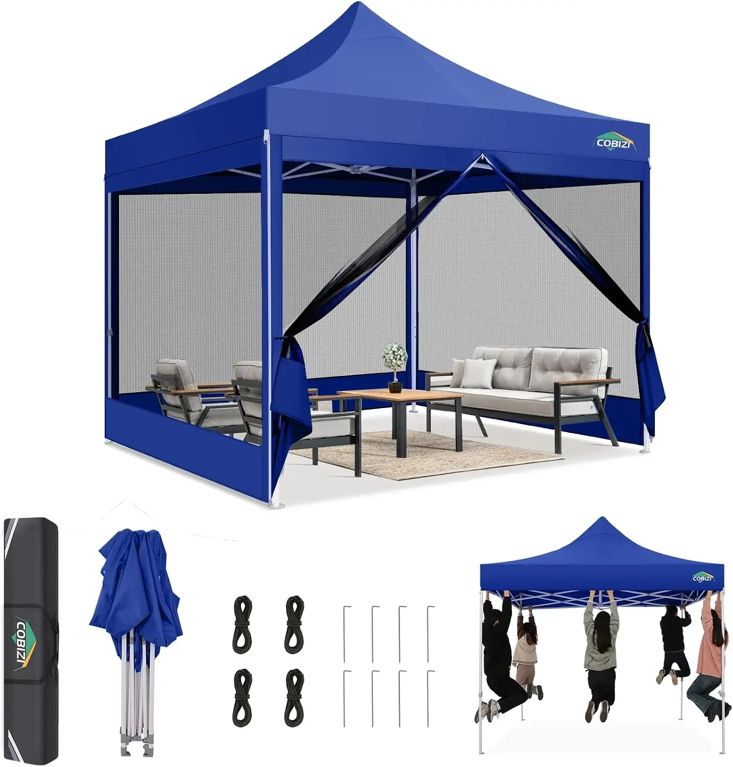 10x10 Heavy Duty Pop Up Canopy Tent with Removable Mesh Sidewalls | UPF 50+, waterproof, rustproof, easy setup, steel frame, 3