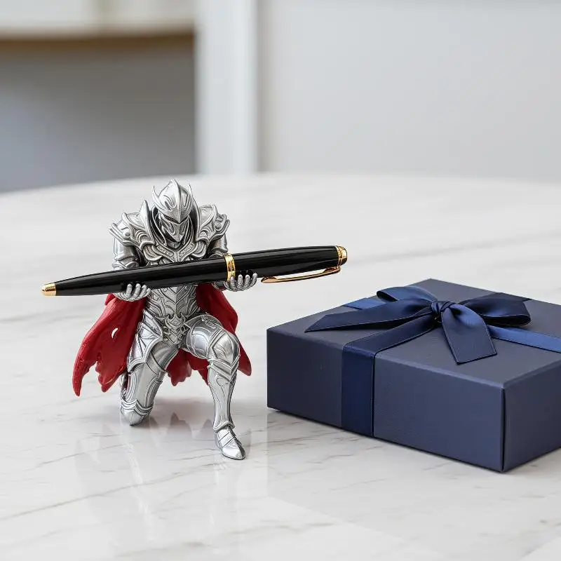 3D Printed Kneeling Knight Pen Holder 1Pcs Medieval Warrior Statue Dark Fantasy Desktop Organizer for Home Office