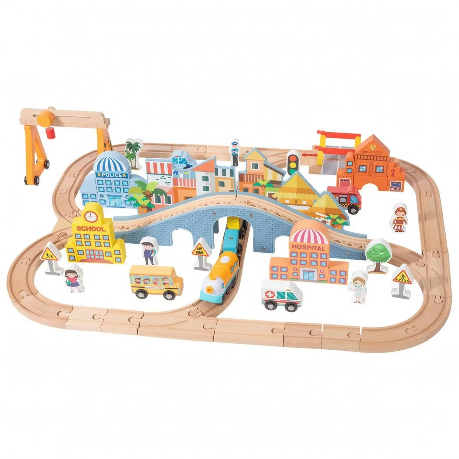 Wooden Scene Block Track Toy Colorful Interlocking Wooden Track Set Miniature
