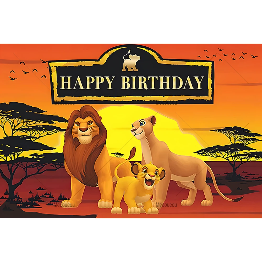 Cartoon Simba Lion King Background Forest Boy Children Custom Birthday Party Photo Background Sunset Baby Shower Custom Poster