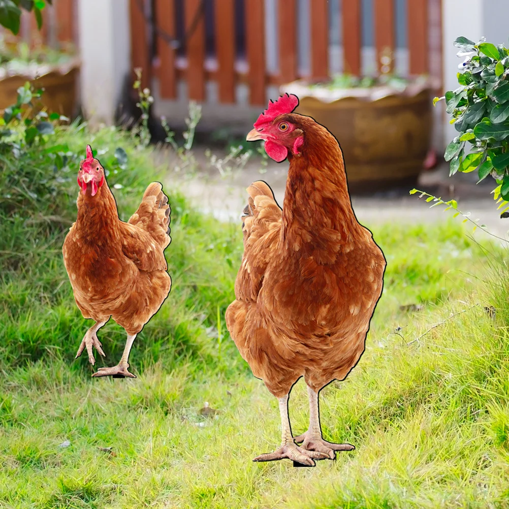 

2pcs Colorful Chicken Decor Acrylic Garden Stakes Lifelike Double-Sided Yard Sign Outdoor Lawn Ornament Decorative Animal Stake