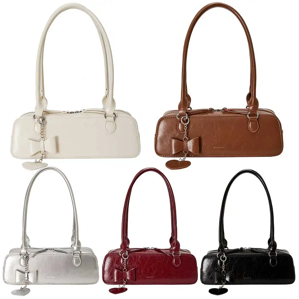 

Women PU Underarm Bag Small Handbag Zip Closure Fashion Shoulder Bag with Heart Pendant Elegant Hobo Bag Stylish Shoulder Purse