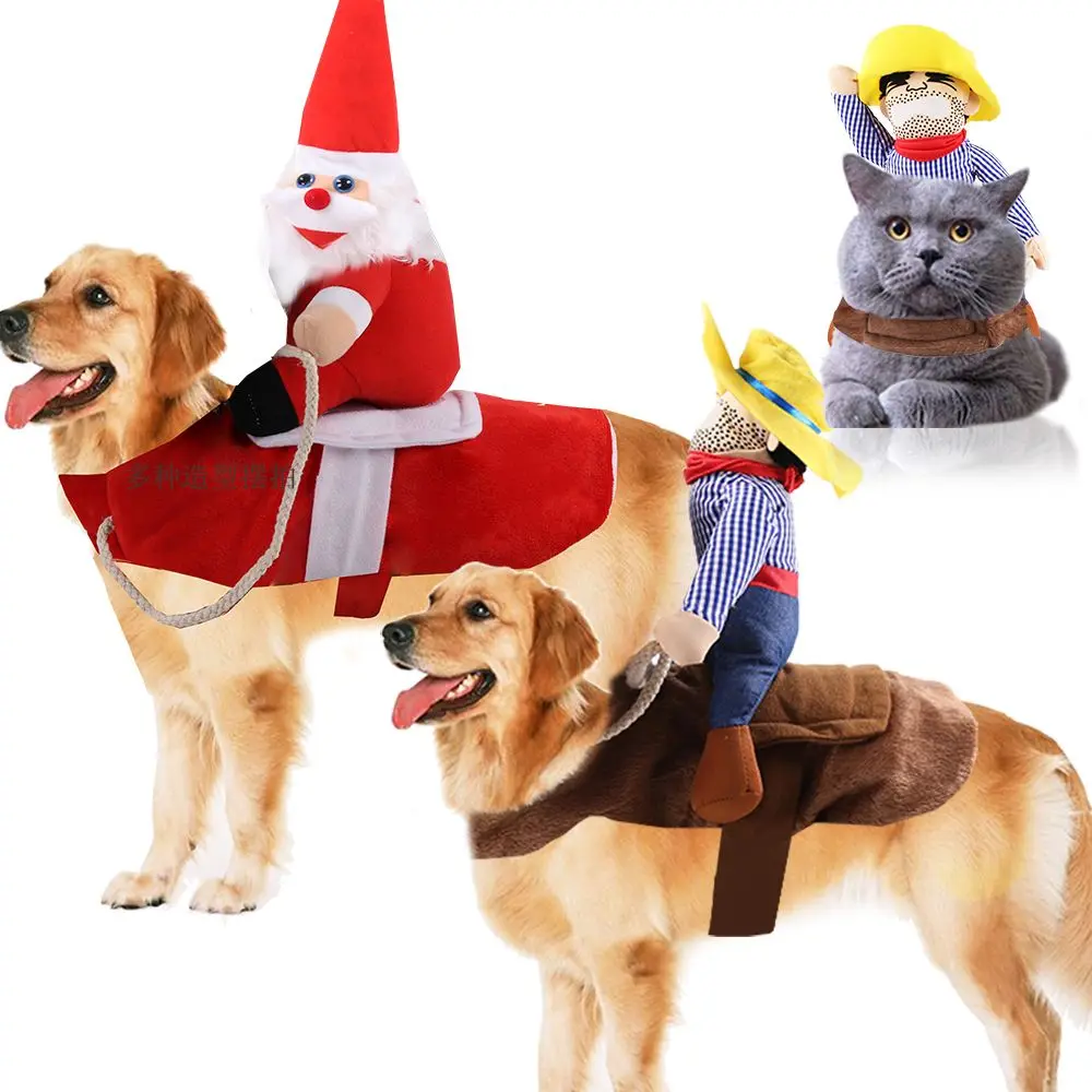 Halloween Pet Costume natale animali domestici Cosplay autunno inverno divertente cane medio grande capelli dorati cane grande equitazione vestiti