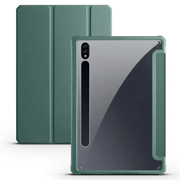 

Для Samsung Galaxy Tab S8+ / S7+ T970 / Tab S7 FE T730 T736 Защитный чехол с тройной подставкой из искусственной кожи + ТПУ + акриловый смарт-чехол