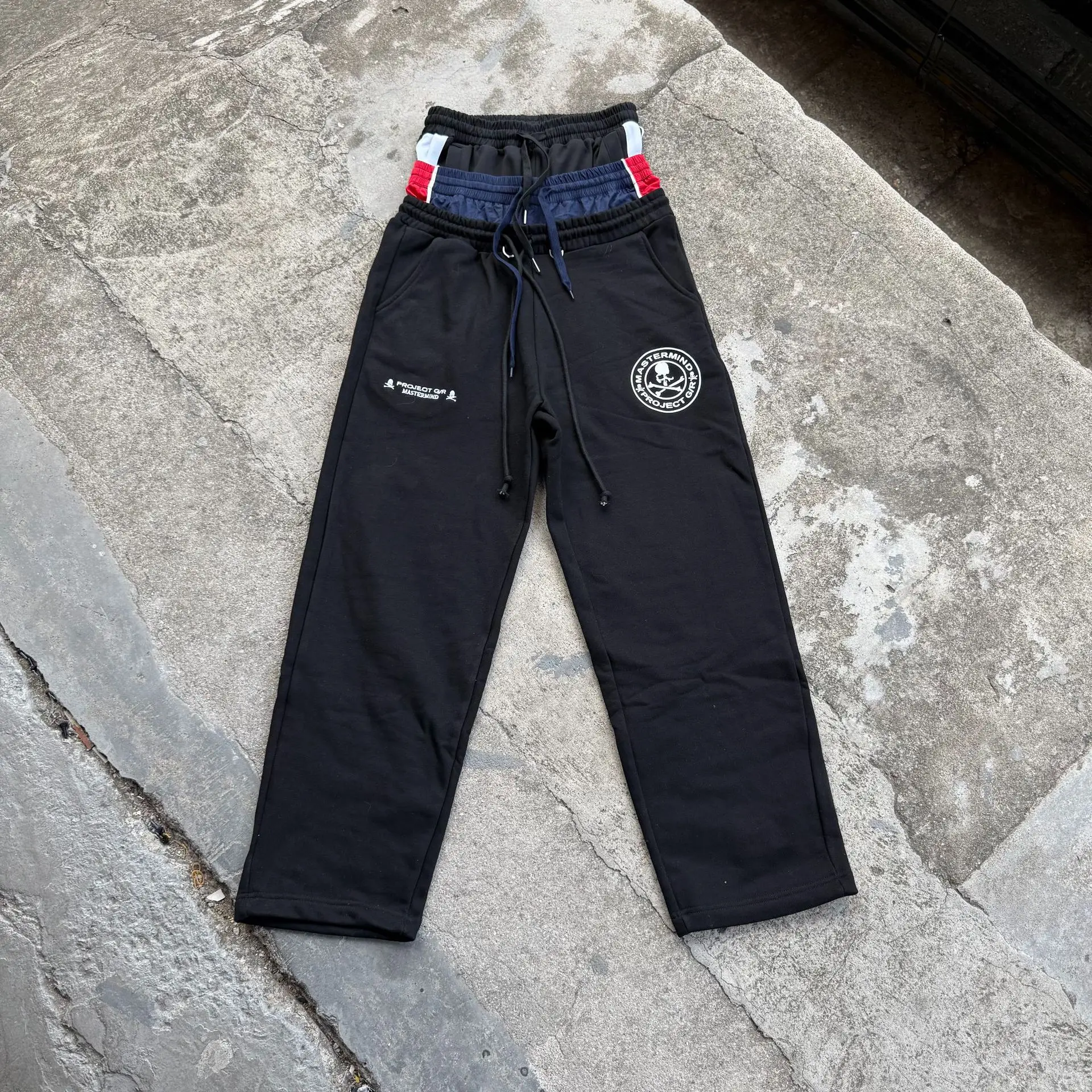 Grailz Project G/R Skeleton Print Triple-Waist Athletic Pants Long Pants Patchwork Embroidery Sweatpants Fashion Pants