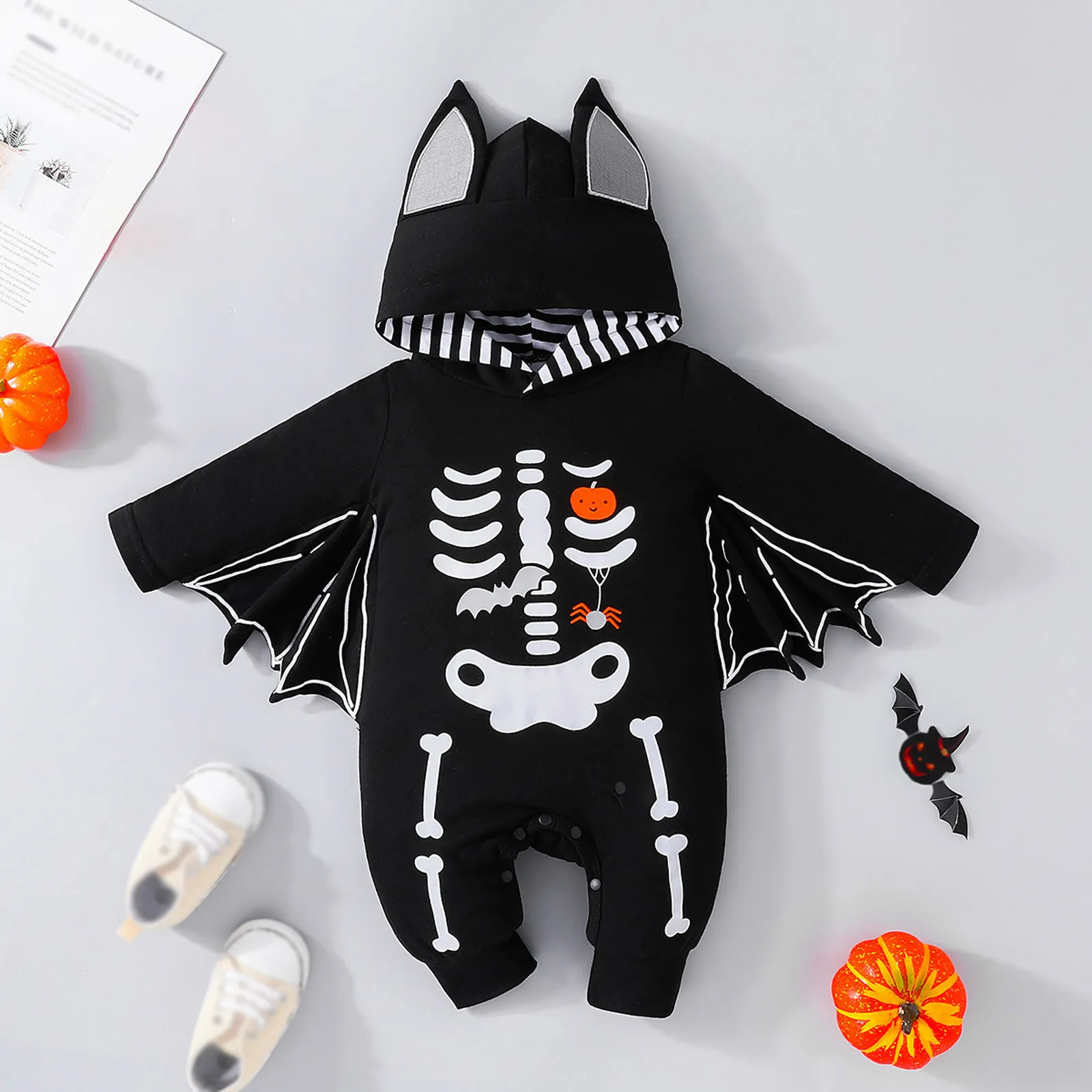 

Cute Bat Baby Infant Cotton Rompers Halloween Toddler Kids Adorable Animal Clothes Jumpsuit Halloween Costumes With Hat Outfits