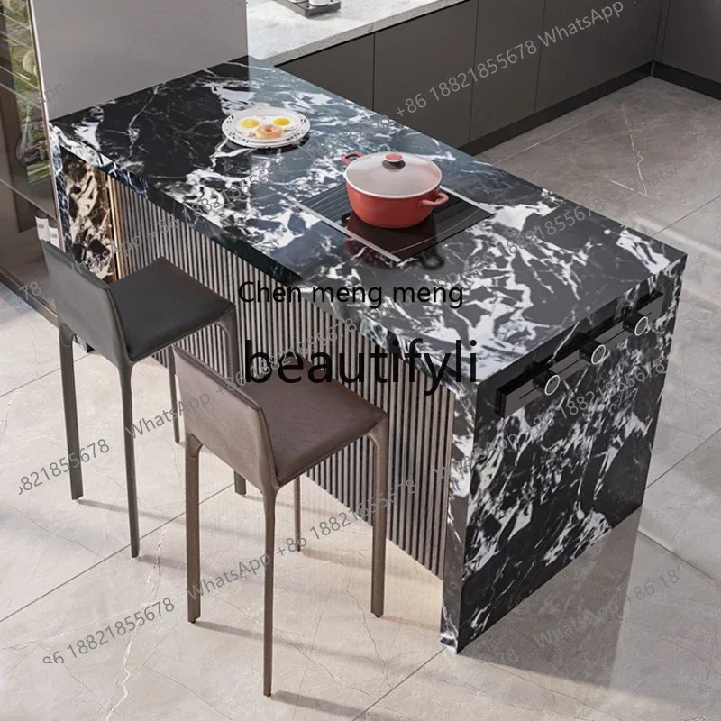 G Minimalist rock slab island dining table integrated center guide down table separate open kitchen bar table