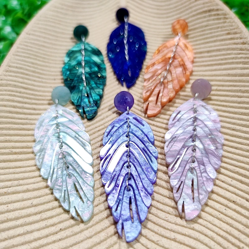 KUGUYS Acryl Bohemia Blatt-Ohrhänger für Damen, lange Blätter, Pflanzen-Serie, Schmuck, modische Strand-Accessoires, Fabrikverkauf – Detail 6