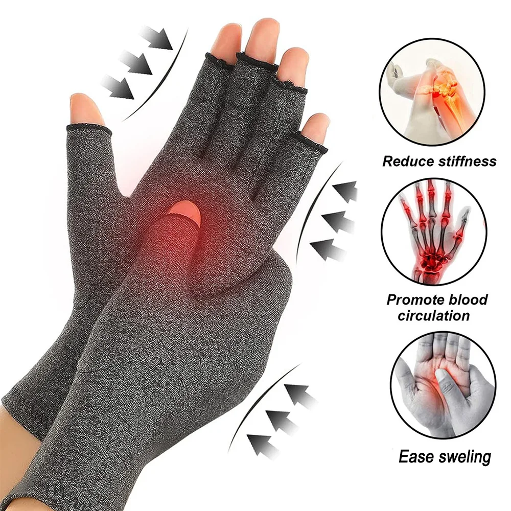 1Pair Arthritis Compression Gloves Women Men RSI,Carpal Tunnel,Rheumatiod,Tendonitis,Fingerless Gloves for Computer Typing Work
