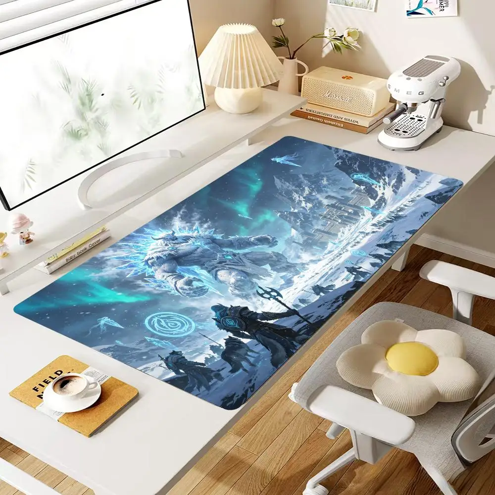 XXL Frost Giant Ice Monster Aurora Battlefield Playmat with Stitched Non-Slip Rubber Desk Pad for Card Gaming Office mouse pad