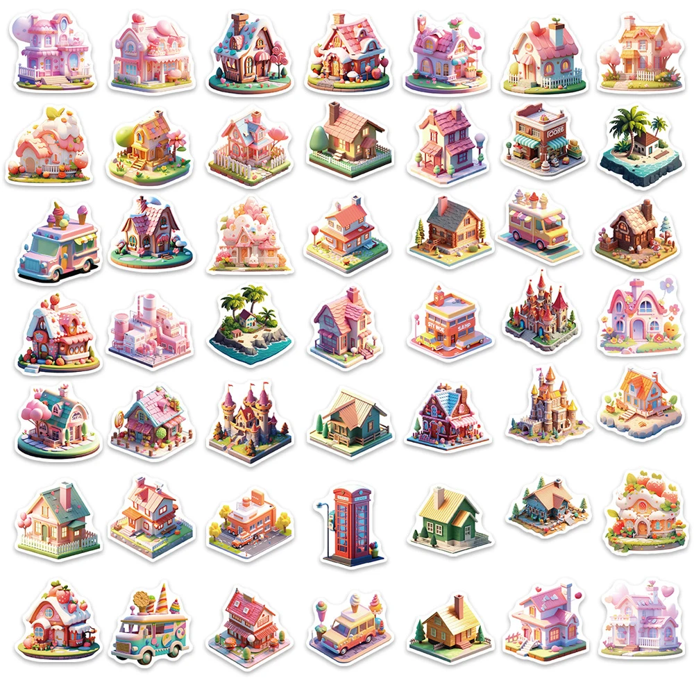 10/30/50PCS INS Style 3D Building Cartoon Stickers Aesthetic Kawaii Decals DIY Car Phone Laptop Waterproof Cute Kids Sticker Toy