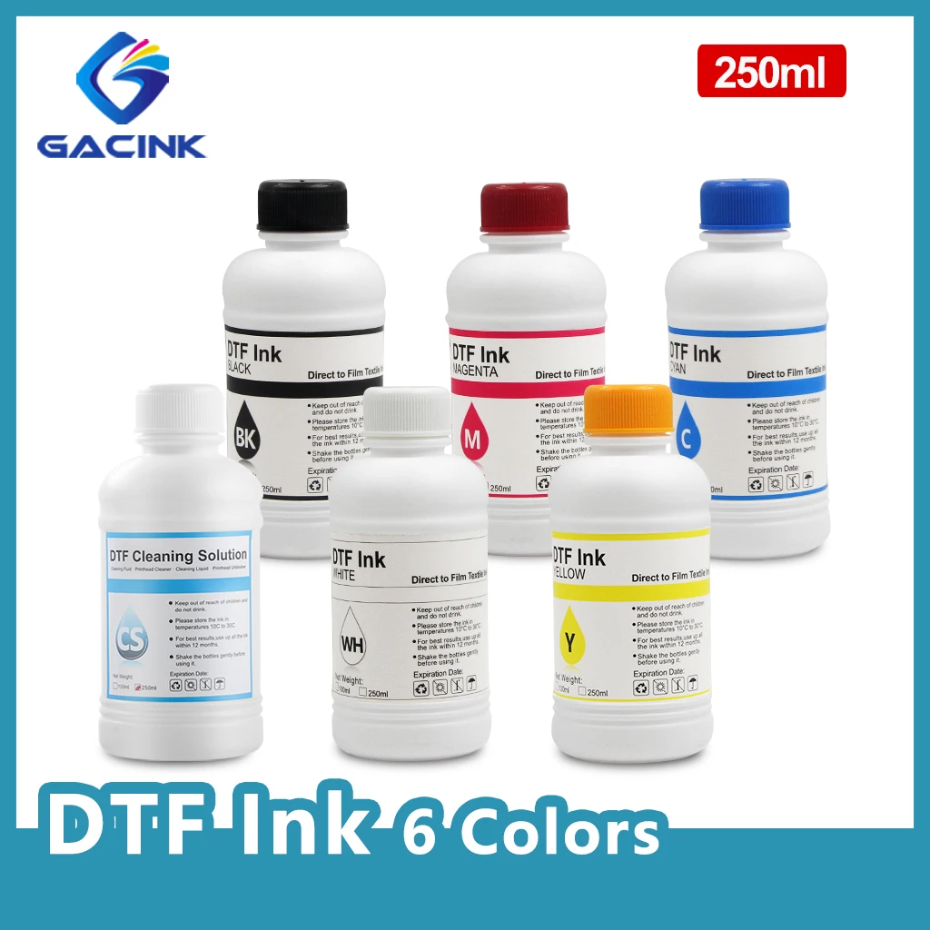 

250ML DTF Ink Transfer Film Textile Ink For Epson DX5 DX6 DX7 XP600 i3200 F2100 F3070 L805 L800 L1800 Garment Ink 5 Colors