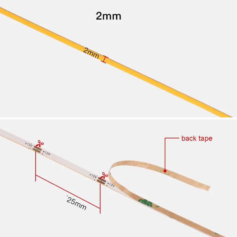 5m 2mm Super Thin LED Strip 480 Leds/m 1700k 1800k 2000k 2200k Orange Amber Yellow Red Green Blue Pink Purple Flexible COB Tape