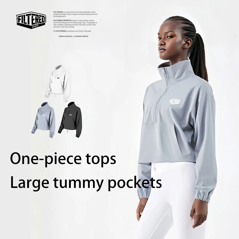 FILTERE Women's Jacket High Collar Athletic Coat with Built-in Waist Pocket Superior Stretch Fabric Workouts Outdoor Activities