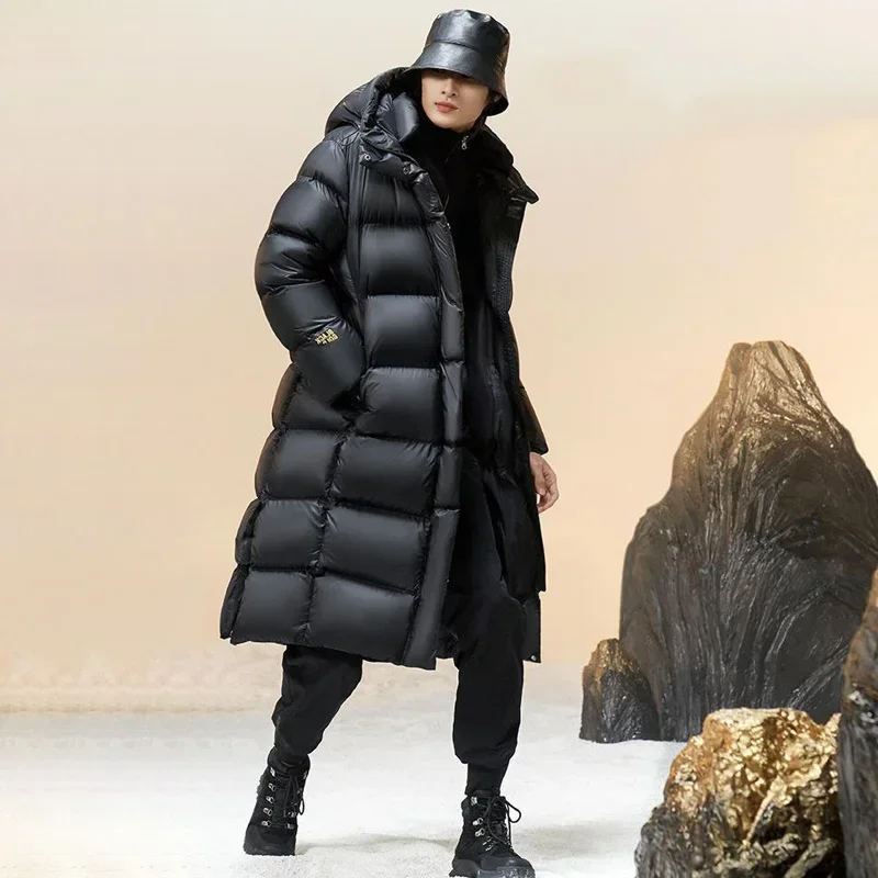 Jaqueta longa para baixo puffer para homens e mulheres, ganso jaqueta, casaco de penas, alta qualidade, impermeável, homem, mulher, inverno