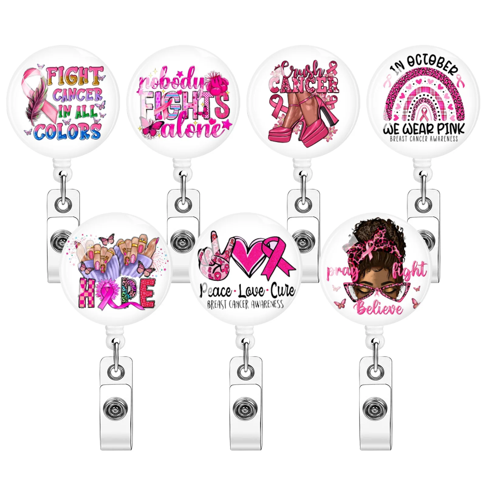 Pink Ribbon Rainbow Breast Cancer Awareness Nurse Practitioner Office Id Card Retractable Holder Badge Reel