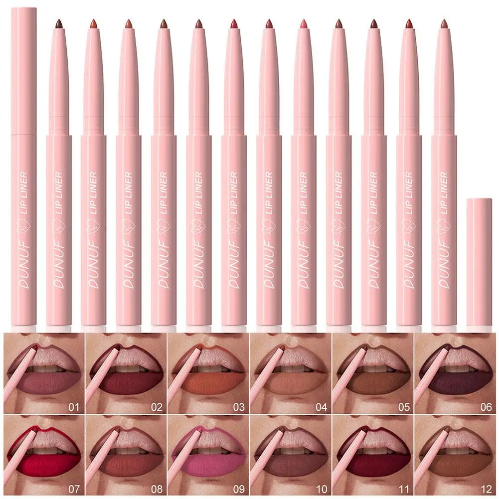 12 tipos de delineador de labios resistente al agua en diferentes colores, brillo que no se decolora, acabado de reproducción de Color, labio para colorear de belleza mate fácil Y0F6