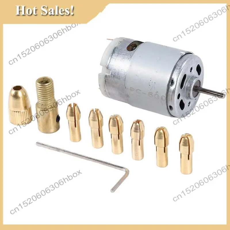 -HOPE 1Pc Dc 12V 500Ma Mirco Motor With 6Pcs 0.5-3.2Mm Drill Collet Electric Pcb Tool Set