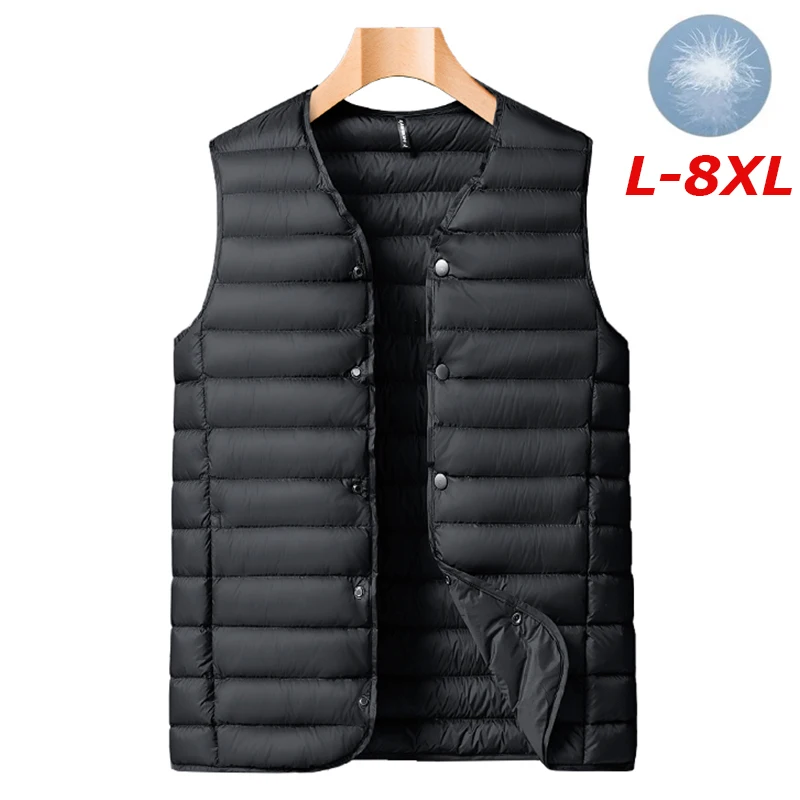 Winter New Men Warm Thick Down Vest Men Windproof Waterproof Ultralight Puffer Vest High Quality Casual Brand Waistcoat Male 8XL