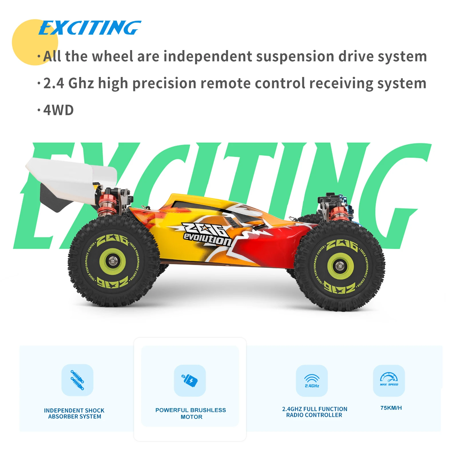 WLtoys XKS 144010 Remote Control Car Off-Road Car High Speed 75km/h 1/14 2.4GHz Racing Car 4WD RTR with Metal Chassis