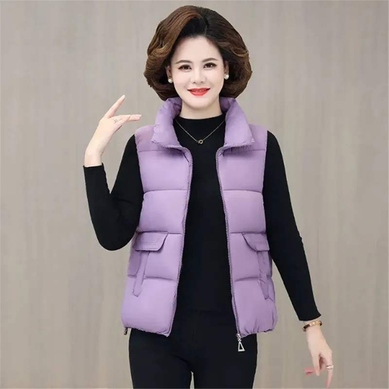 Autumn Winter Down Vest Jacket Women 2023 New Loose Stand-Up collar Vestidos Coat Waistcoat Outerwear Fashion Overcoat Female