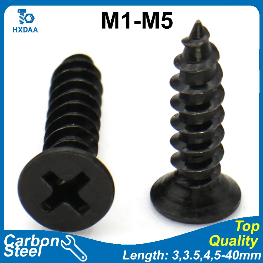 M1 M1.2 M1.4 M1.5 M2 M2.6 M3 M3.5 M4 M5 Black Oxide Carbon Steel Countersunk Sharp Point Phillips Flat Head Self-Tapping Screws