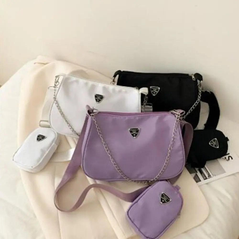 2in1 Sling Bag Simple Black Causal Handbag Set Shoulder Handbags Crossbody Bags Solid Color Trend Hand Bags Woman Female Bag