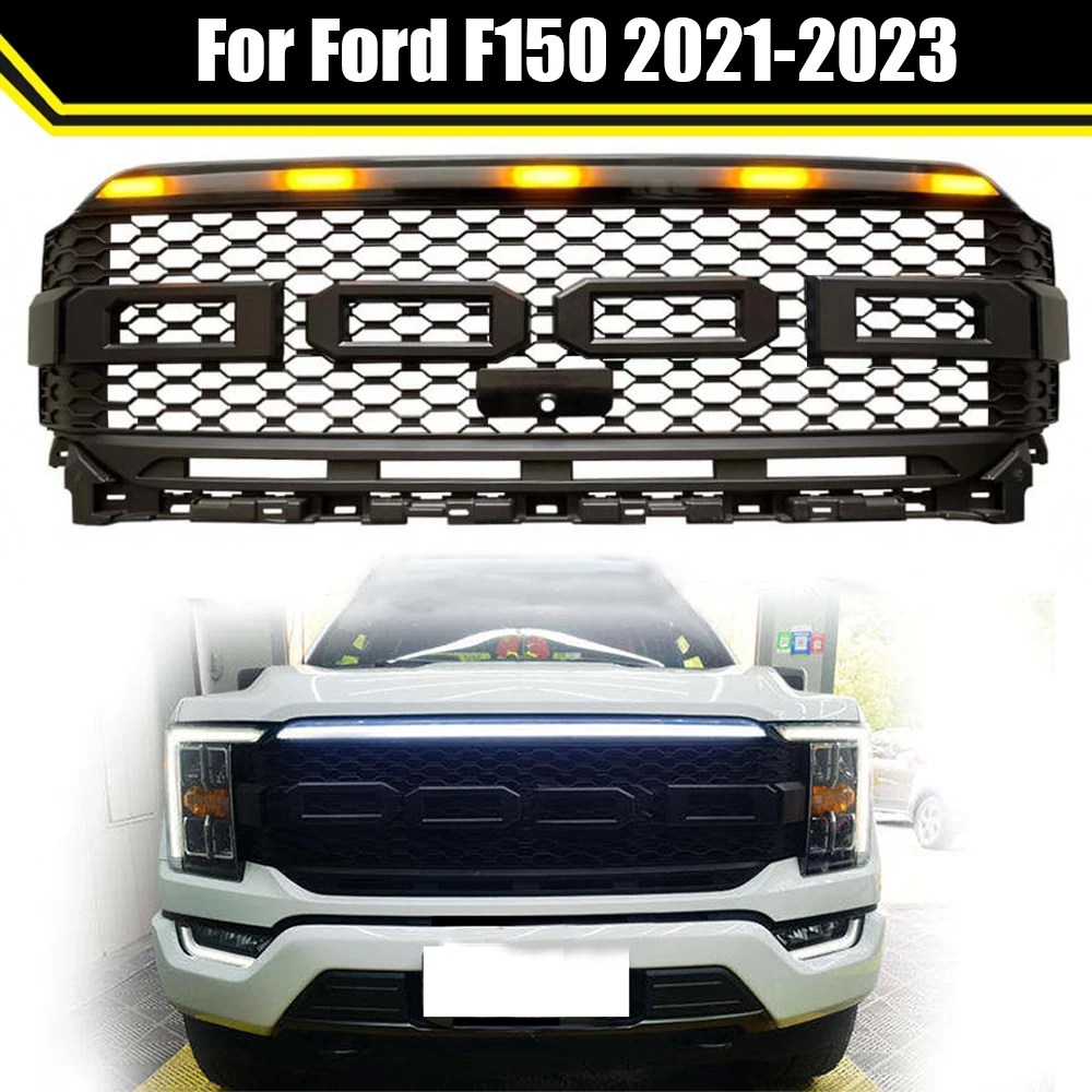 

Pickup Truck Accessories Front Car Grill With Flow LED Light For Ford F150 2021 2022 2023 Upper Grid Racing Grille Raptor Grills