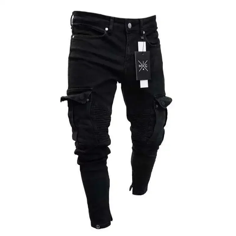 

Mens Stretchy Skinny Ripped Jeans Men Side Pocket Washed Slim Denim Pants Biker Jeans Fashion Sweatpants Hip Hop Trousers Jogger