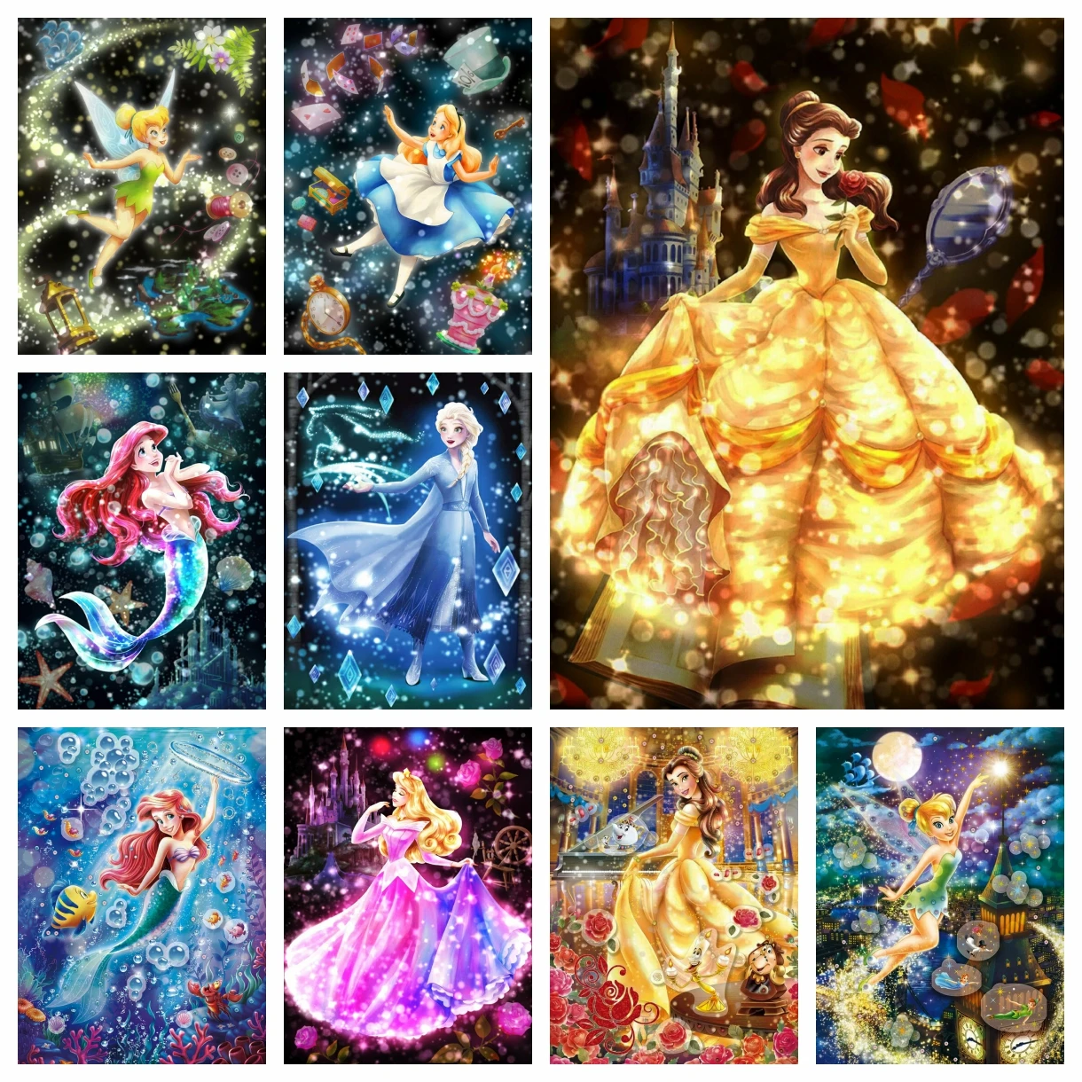 

Disney Princess 5D DIY Diamond Art Painting Kit Fairy Elf Rapunzel Elsa Mosaic Embroidery Cross Stitch Home Decor Gift Crafts
