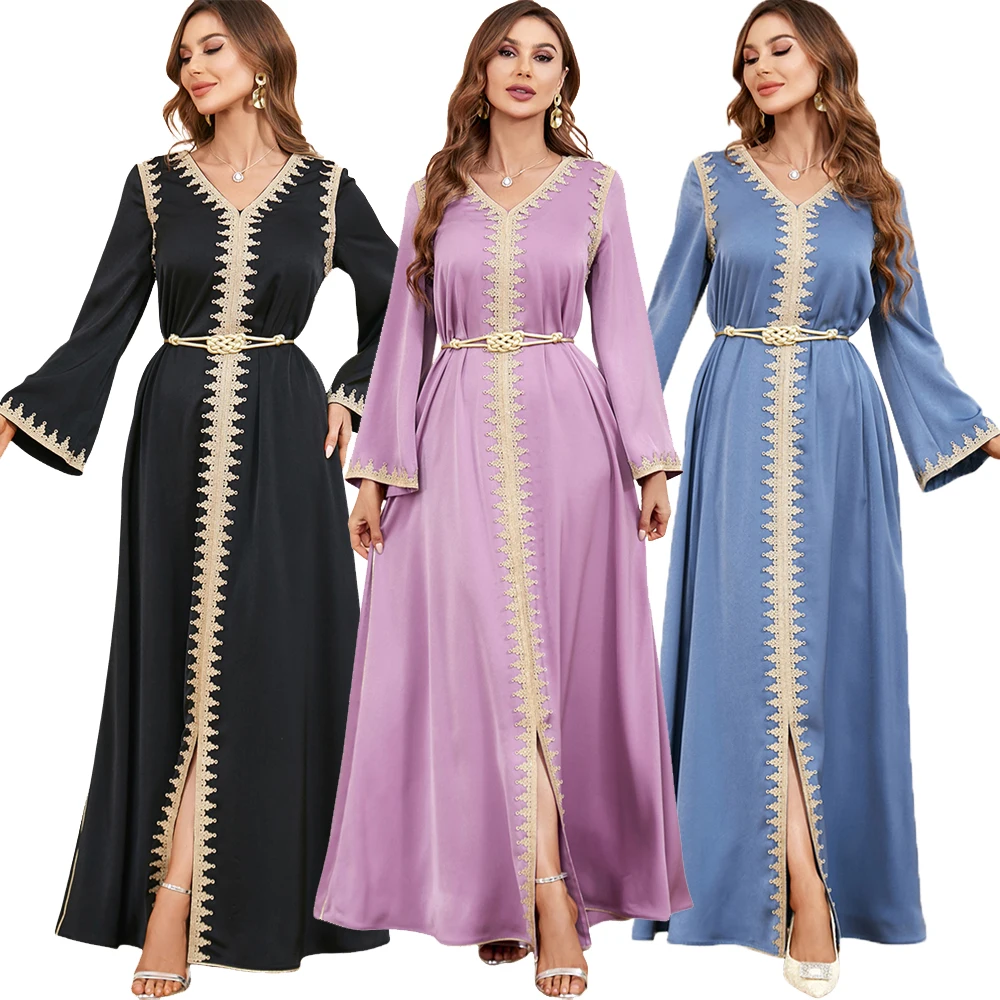 

Autumn Muslim Dress for Women Jalabiya Abaya Ramadan Long Dresses Abayas Woman Lace-up Kimono Robe Moroccan Caftan Vestidos 2024